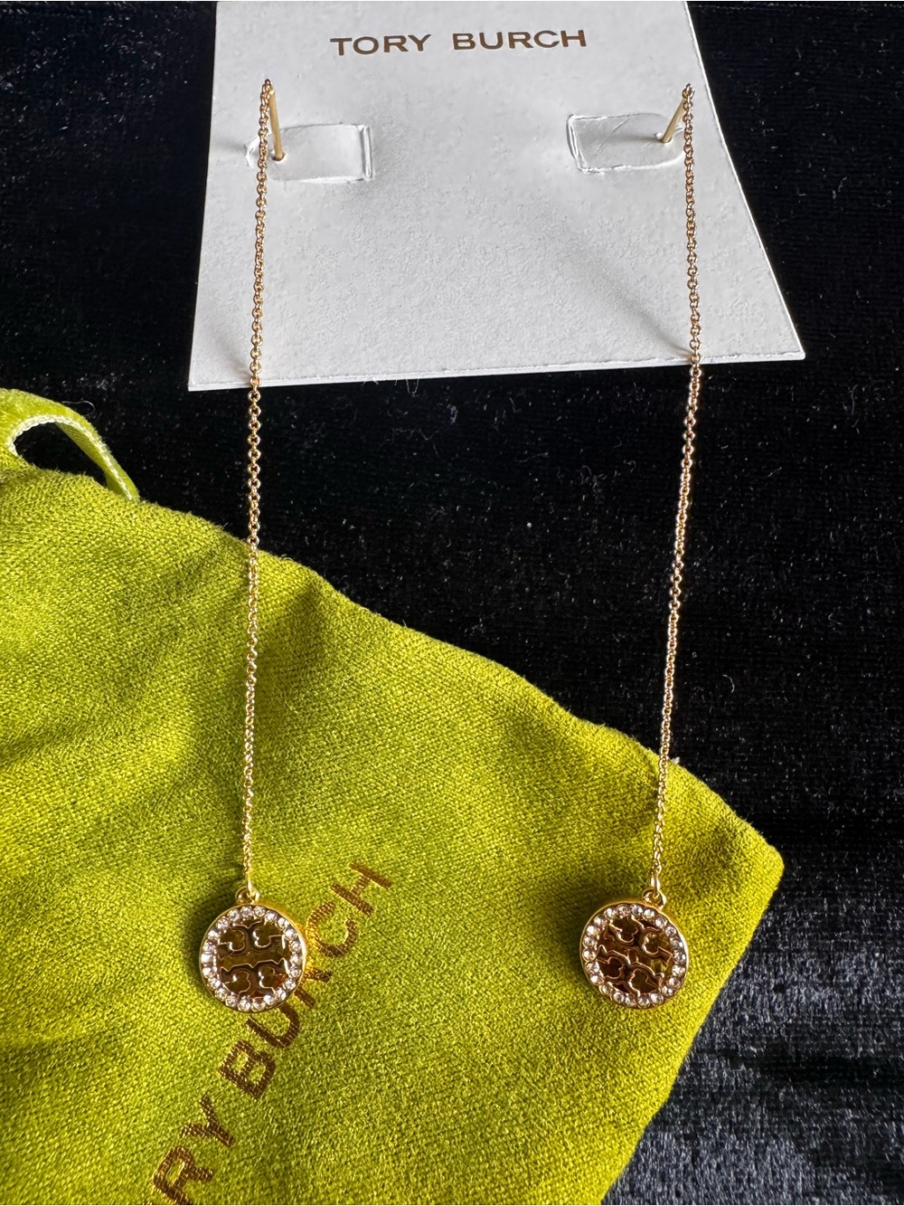 Tory Burch Delicate Gold Logo Threader Earrings - Picture 6 of 8